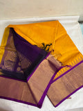 Silk Cotton Saree – Bright mango yellow with Purple and Copper Zari Border