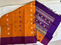 Chettinad Cotton Saree – Orange with Purple Contrast Pallu