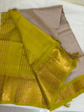 Silk Cotton Saree – Lime Green with Beige and Gold Zari Border