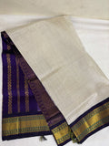 Silk Cotton Saree – Ivory Checks with Purple and Gold Zari Border