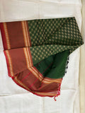 Chettinad Cotton Saree – Bottle Green with Maroon thread Border